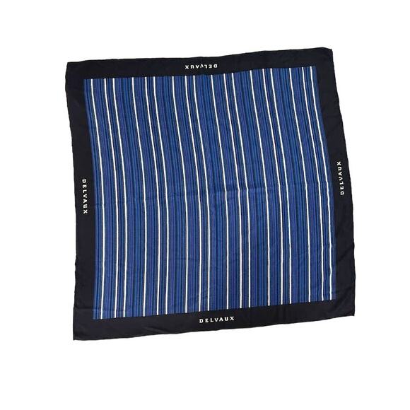 Delvaux scarf 100% silk France large square blue and white striped elegant - Picture 2 of 6